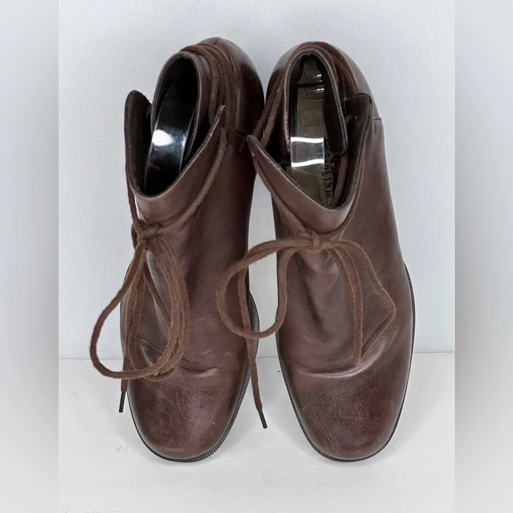 Enzo Angelina Y-Intrigue Brown Leather Lace-Up Ankle Bootie Bohemian‎ Sz 8